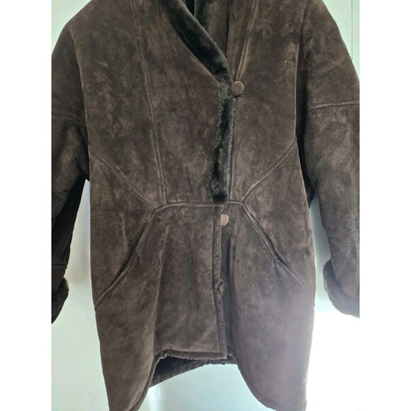 J Percy Marvin Richards Coat Womens L Leather Fur Trim Winter Old Money Brown - Picture 3 of 9